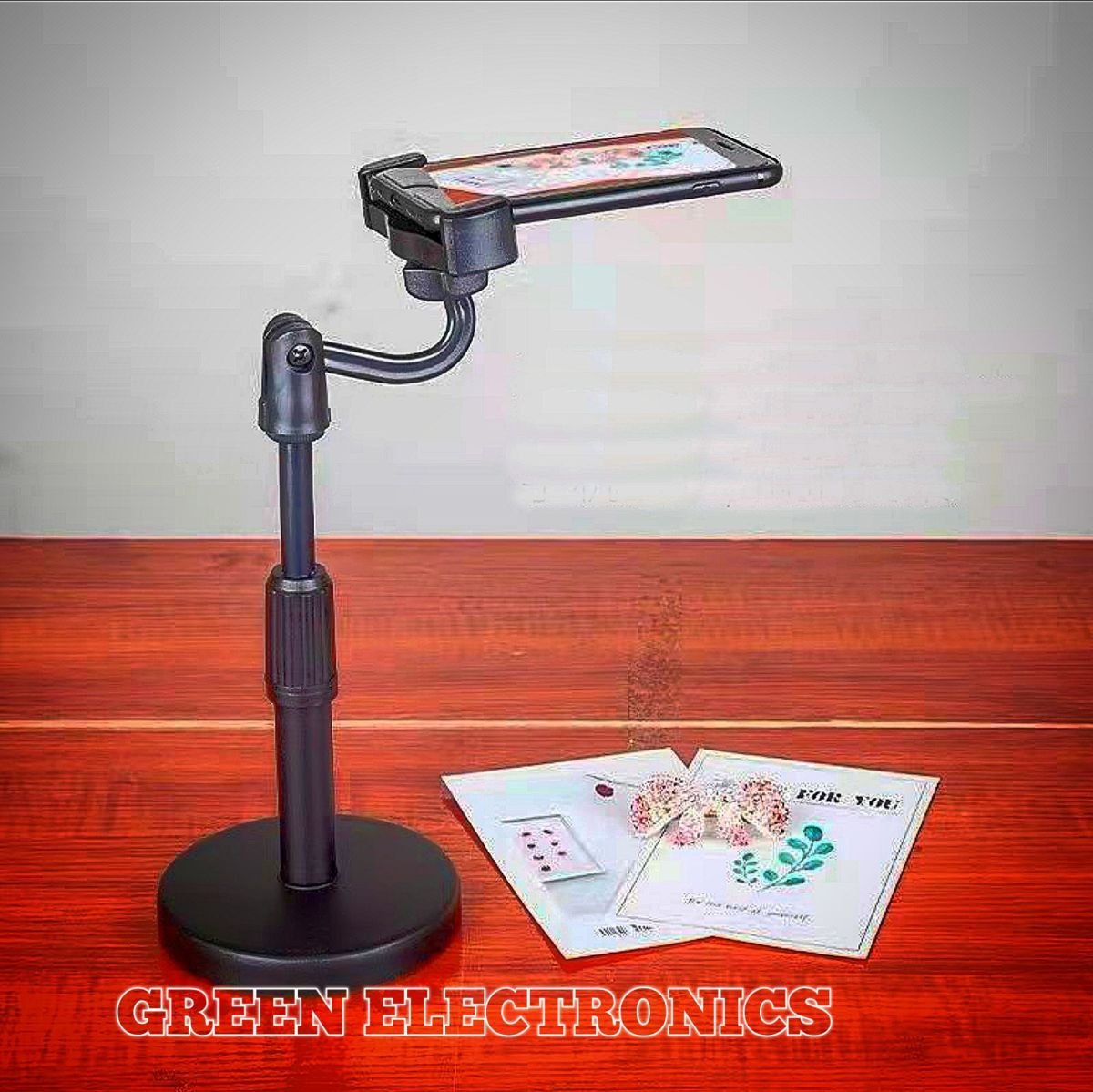 L7 Desktop Mobile Phone Holder Height Adjustable Stand & 360° Rotatable for Live Streaming Shoot YouTube TikTok Video and Multipurpose Round Base Smartphone Mobile Stand- Black