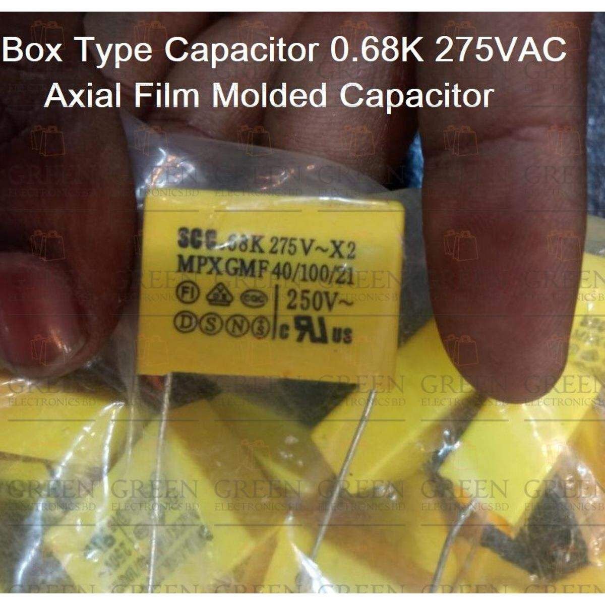 5Pcs- Box Type Capacitor 0.68K 275VAC Axial Film Molded Capacitor