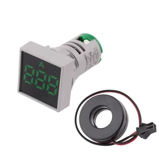 22MM AC Ammeter 0-100A Square Panel LED Digital Ampere Meter Indicator Light Green color 100A AD22-22AMS