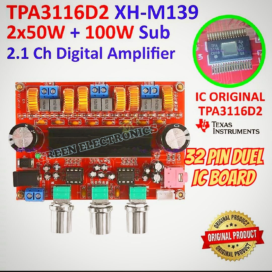 XH-M139 TPA3116D2 2.1 Channel Sub-Woofer Amplifier1 2x50W + 1x100W DC12V-24V