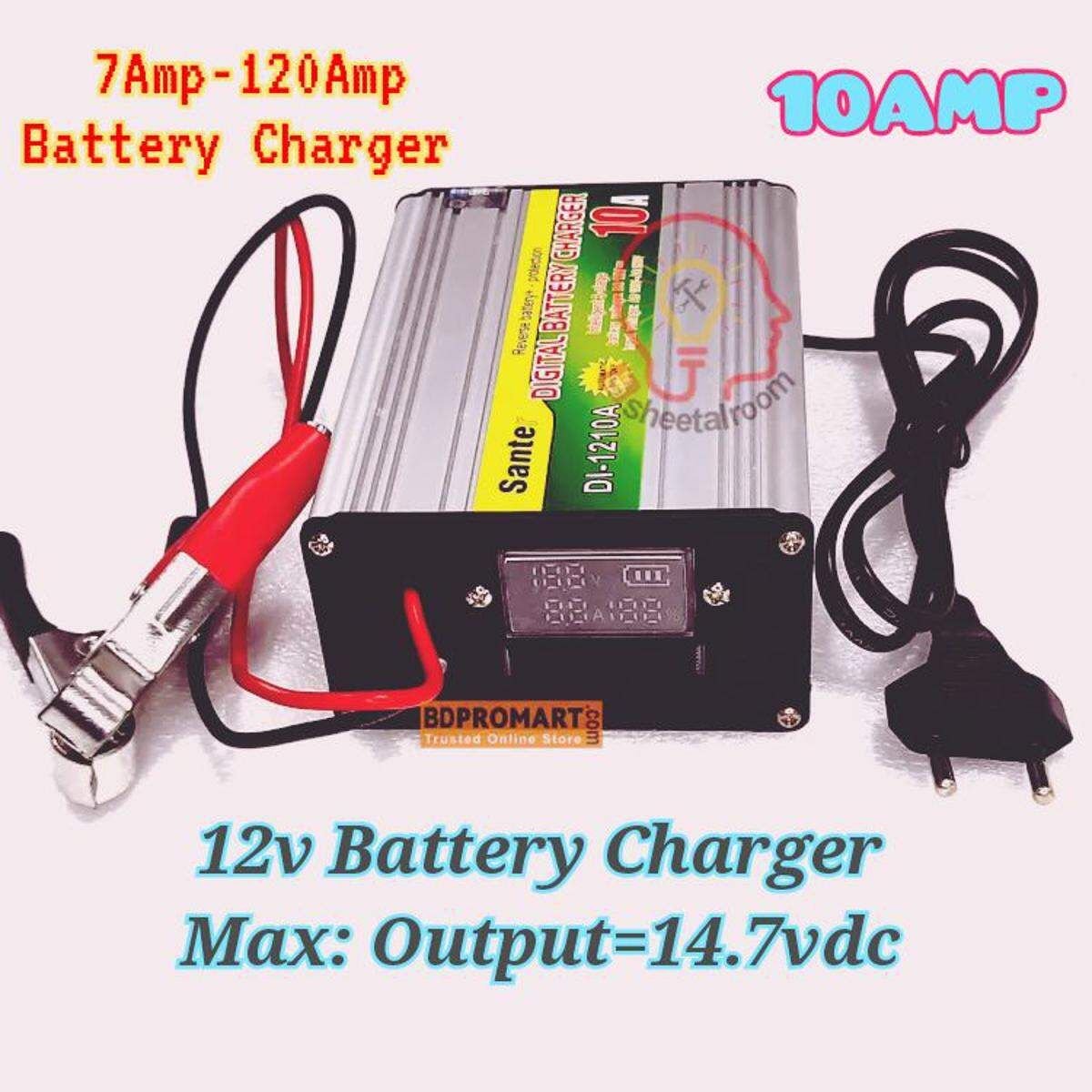 12v Battery Charger 10A Full Auto & Digital Display - Intelligent Battery Charger for Car Truck Autorickshaw Bikes IPS Industrial Battery