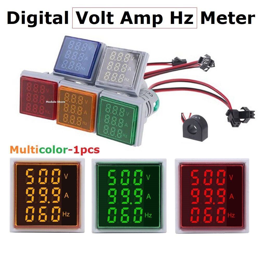Digital AC Volt AMP Hz Meter Measure and Display AC Voltage Current and Frequency 22mm Panel Meter