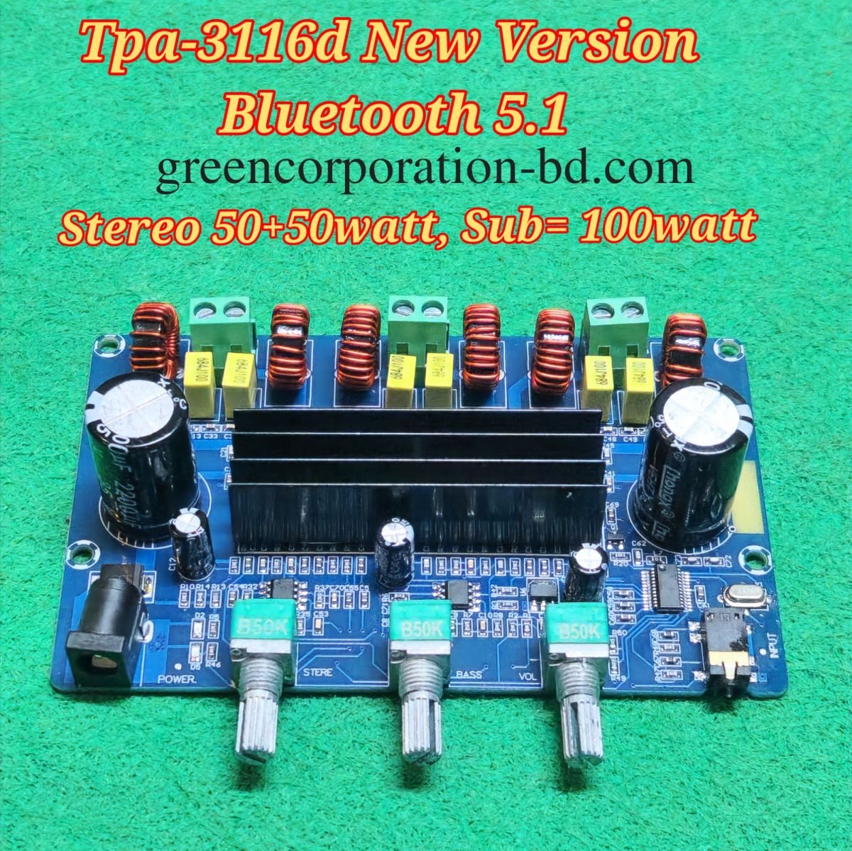 Bluetooth Version TPA3116D2 2x 50W +100W 2.1 Channel Digital Subwoofer Power Amplifier Board Ca-3166 3 Channel s DC 12-24V CA3166B Bluetooth Amplifier Board 2*50W+100W 4~8ohm DC12~24V TPA3116D2