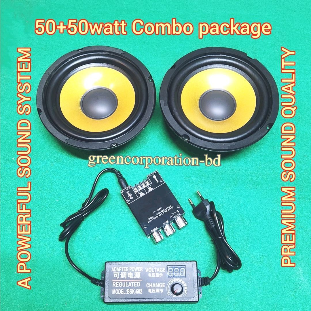 Sound Combo Pack - ZK-502MT Amplifier + 6'' 2pcs Speaker Pair + 3-24V Adapter