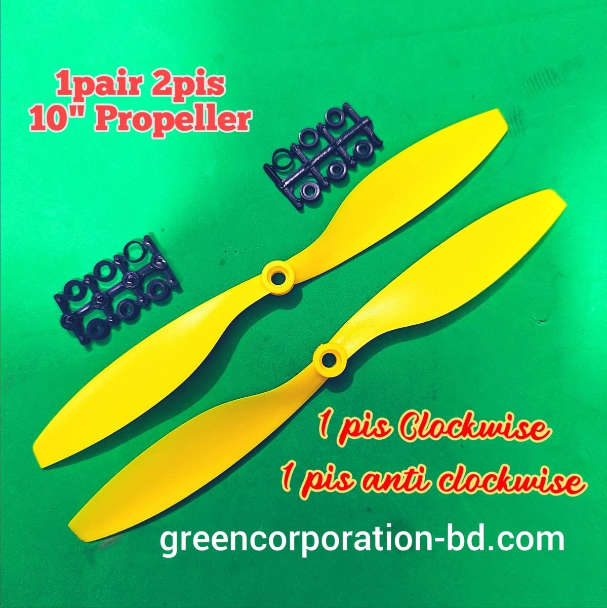 2pcs 1045 10 Inch Nylon Propeller CW CCW (Black/Yellow) - High Performance Multi-Rotor Quadcopter Drone Propellers for A2212 Brushless Motor