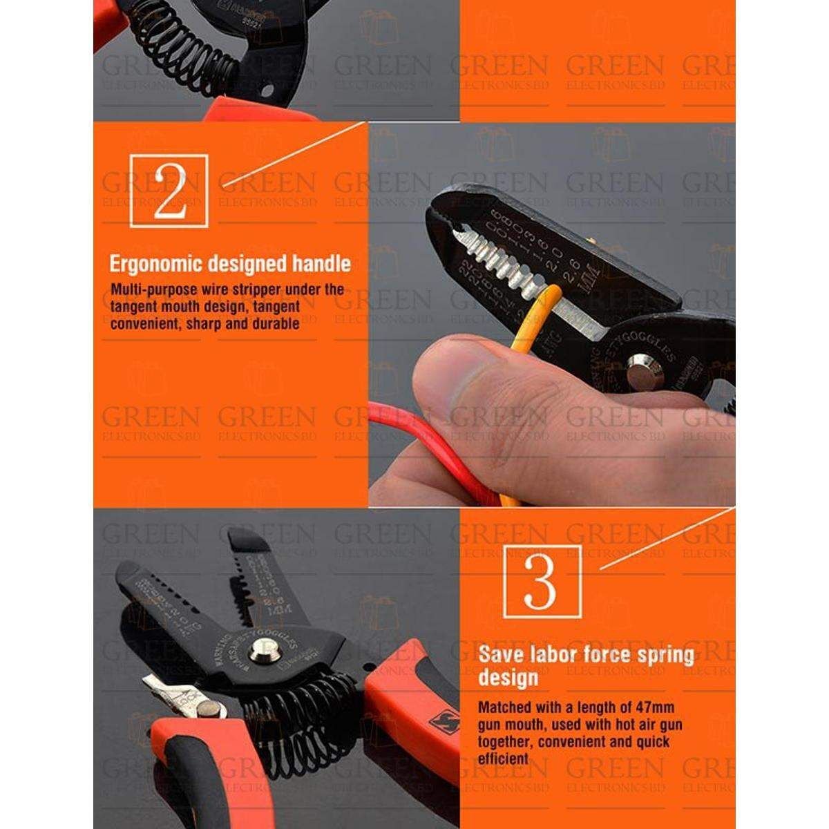 Professional Electric Wire 175mm Long Cutter Stripper Wire Cable Stripper 0.64-2.6 mm 22-10 AWG 660621 For Industrial Electrical Work Pliers