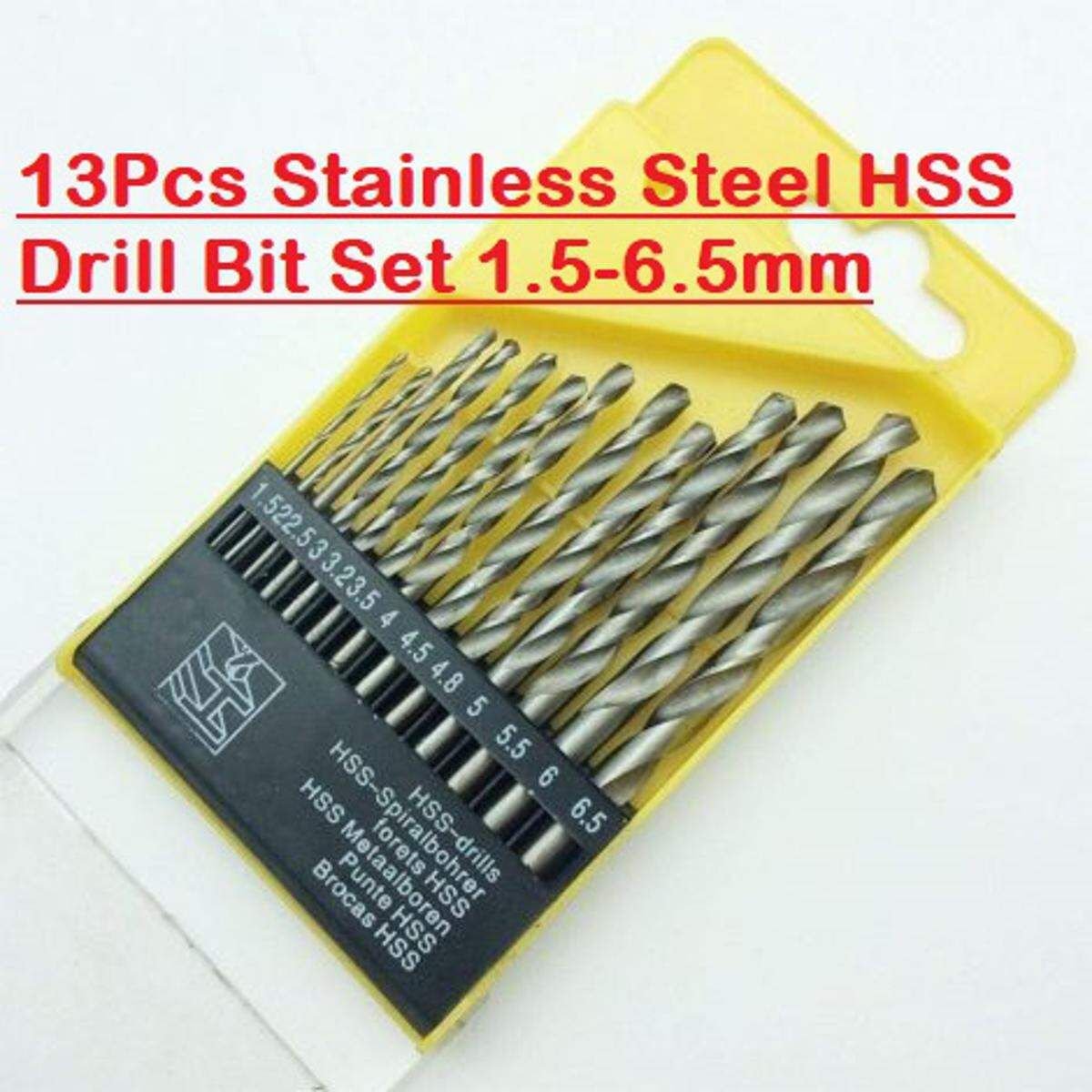 13Pcs Stainless Steel HSS Drill Bit Set 1.5-6.5mm