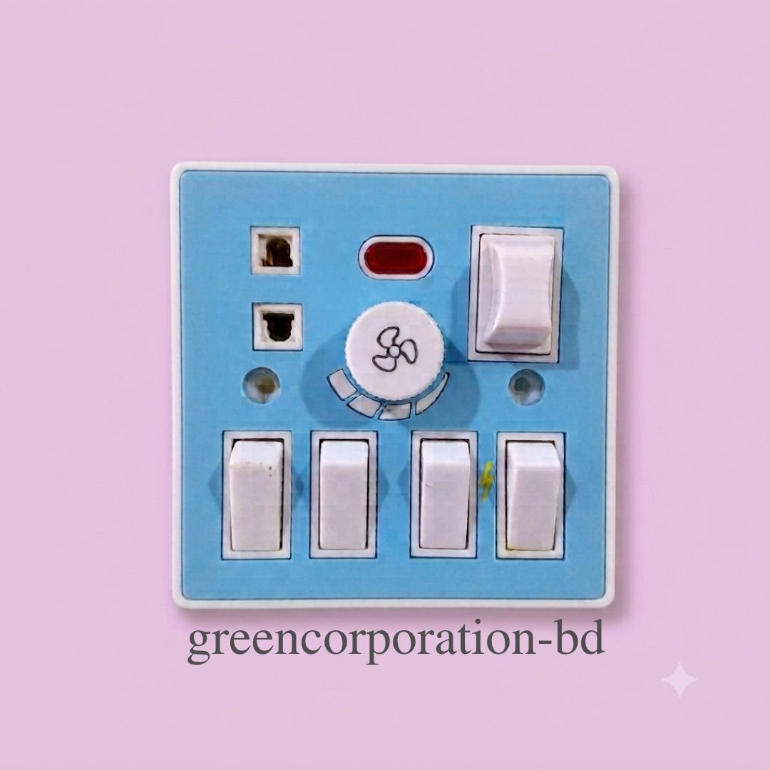 Multi-Functional Electric Switch Board with 4 Gang Switches, Fan Regulator, Indicator, and Socket Panel