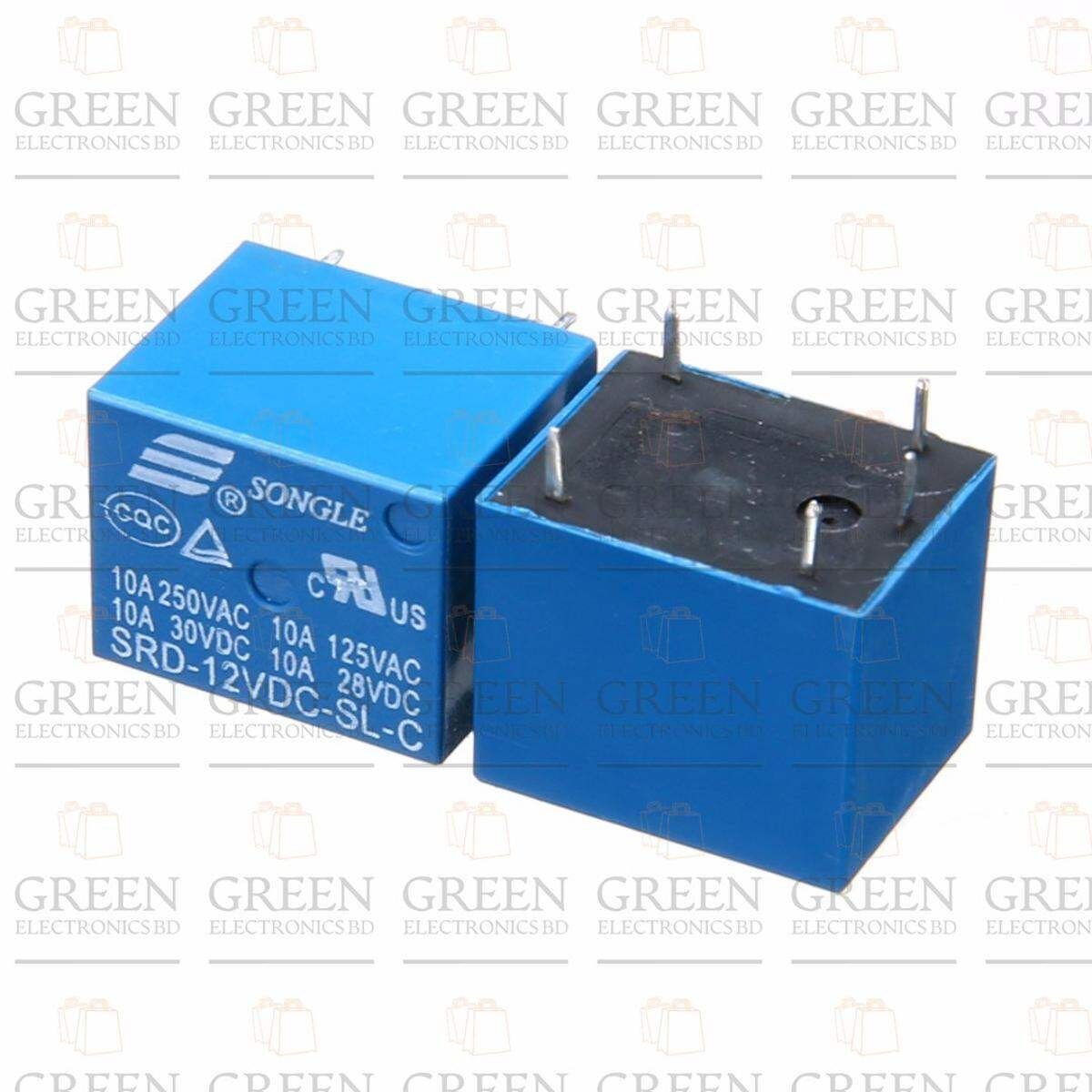 2Pcs SRD-12VDC-SL-C Power Relay 10A12V Green Color