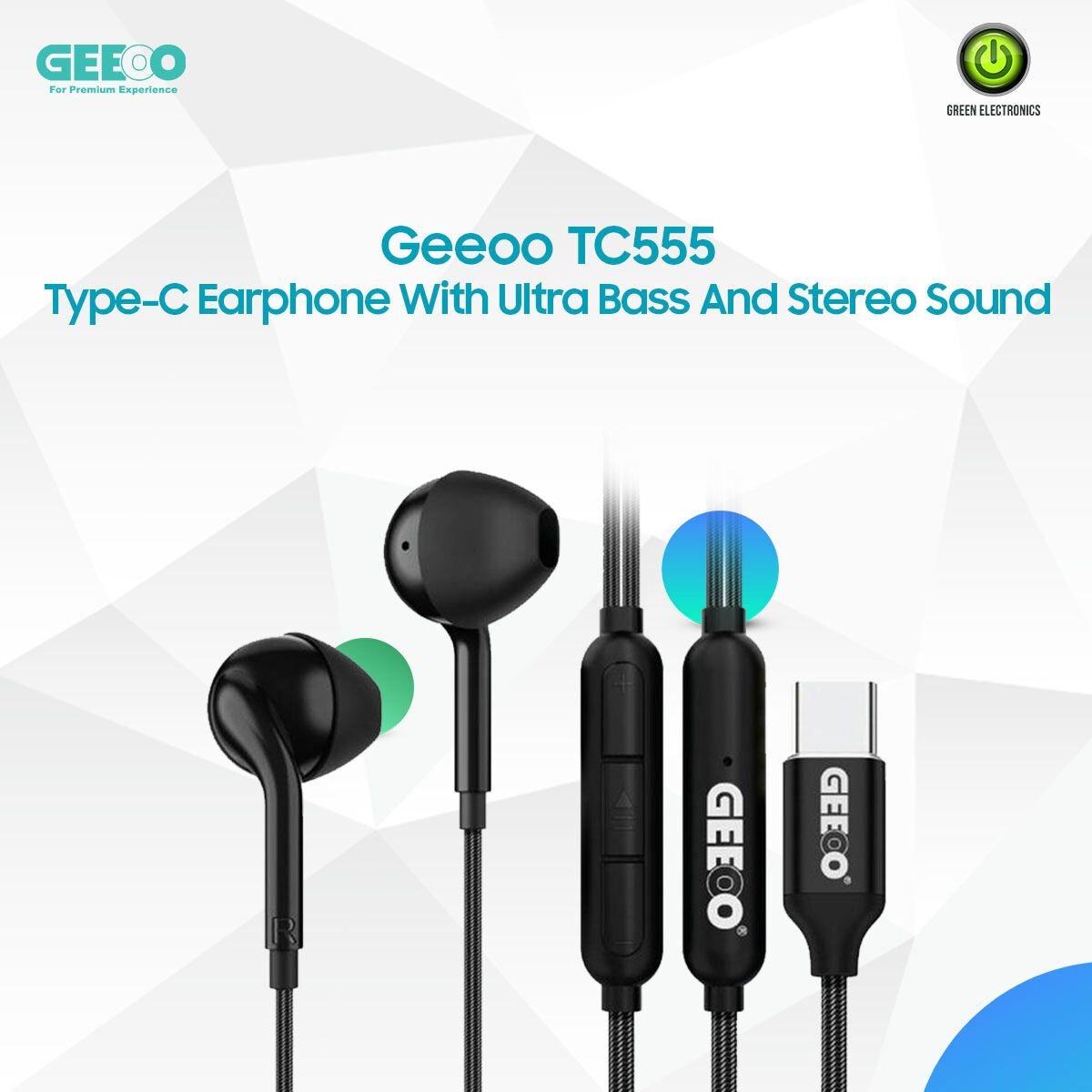 Geeoo TC555 Type-C Earphone With Ultra Bass And Stereo Sound
